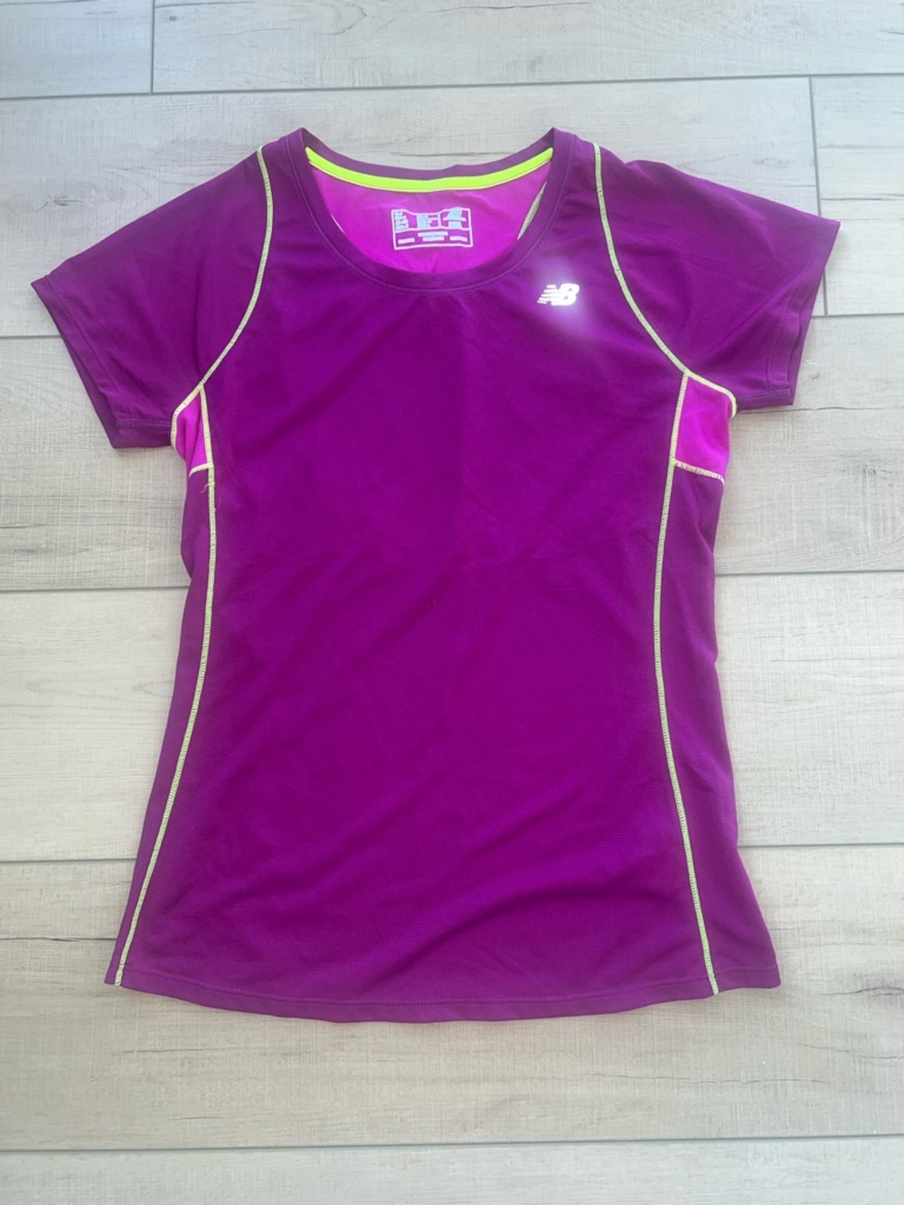 New Balance Purple Running Top w/ Lime Trim and reflective accents, Small